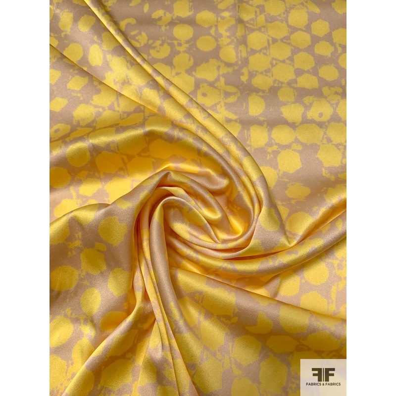 Blotchy Geometric Printed Heavy Stretch Silk Charmeuse – Yellow / Nude Fabric by the Yard