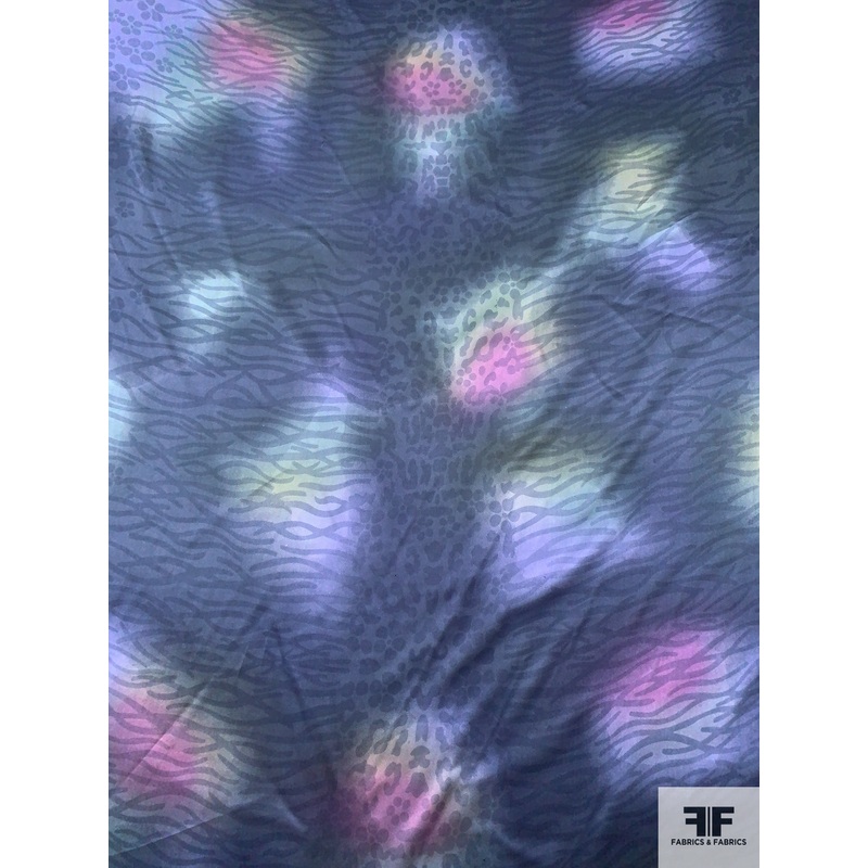 Cloudy Animal Pattern Printed Silk Charmeuse – Dusty Purply-Blue / Pink / Pale Green Fabric by the Yard