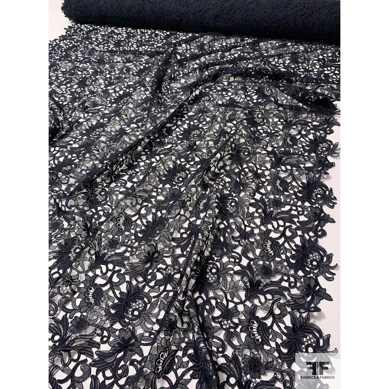 Floral Guipure Lace – Midnight Navy Fabric by the Yard