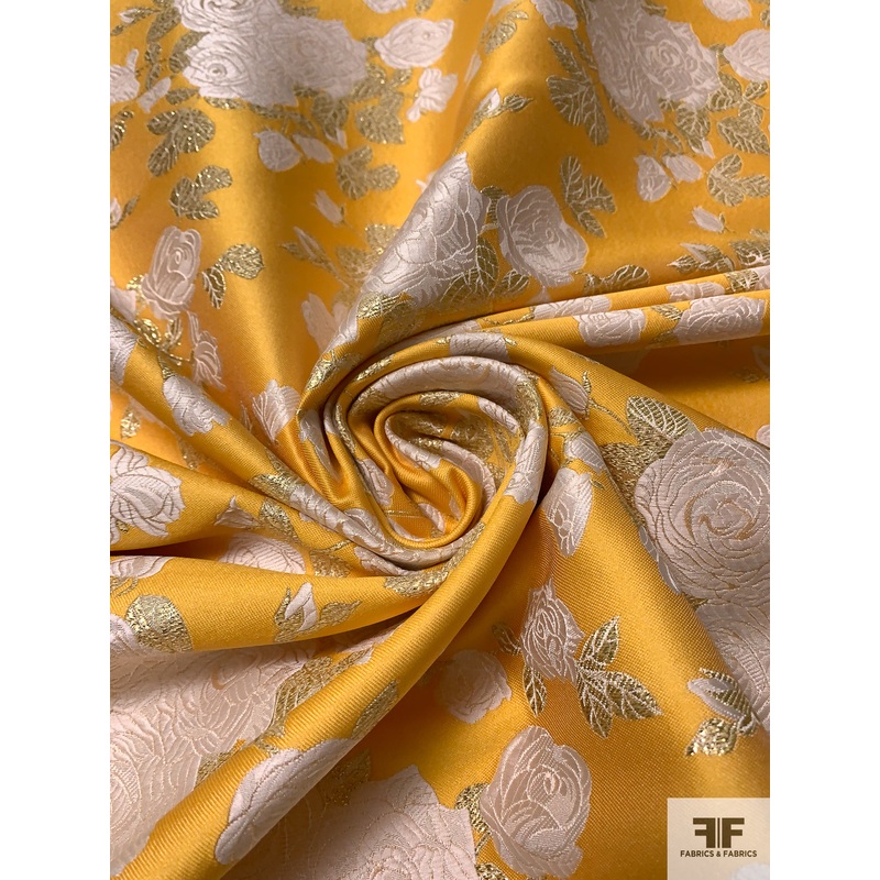 Floral Metallic Brocade – Golden Yellow / Champagne / Gold Fabric by the Yard