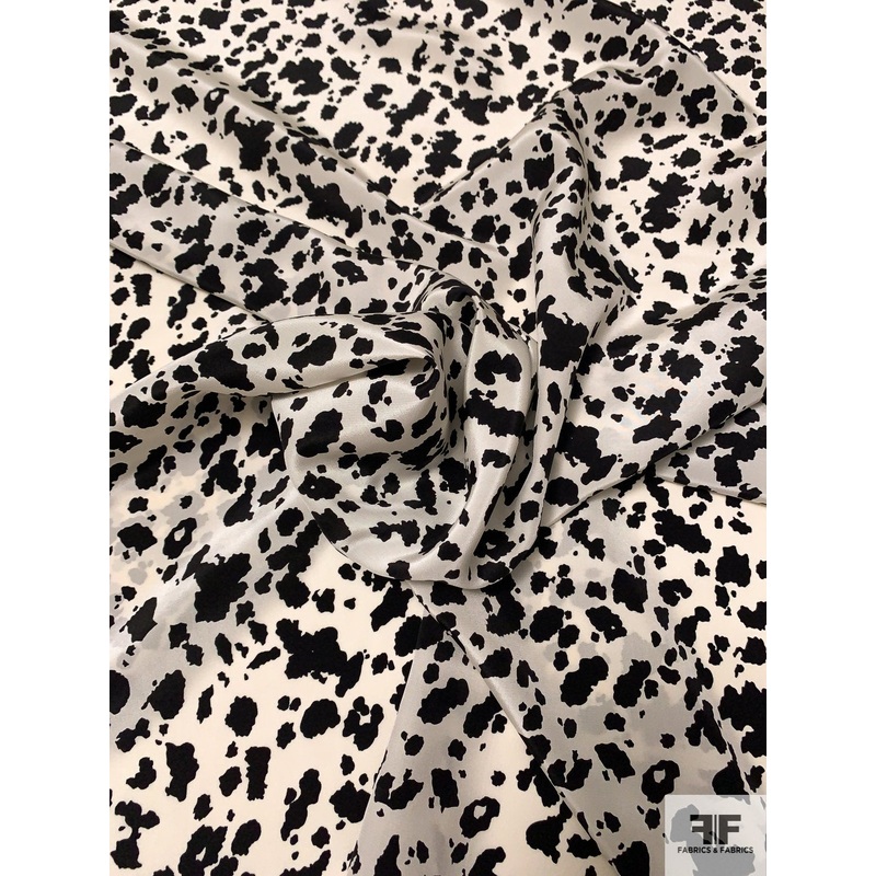 Heavy Splatter Printed Silk Crepe de Chine – Black / Off-White Fabric by the Yard