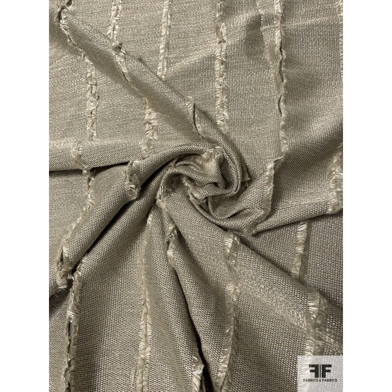 Italian Novelty Suiting with Striped Fringe Detailing – Taupe Fabric by the Yard