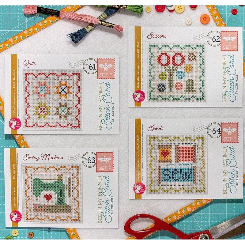 Lori Holt Stitch Cards Set P KIT- Includes Pattern, Floss & 14ct Aida