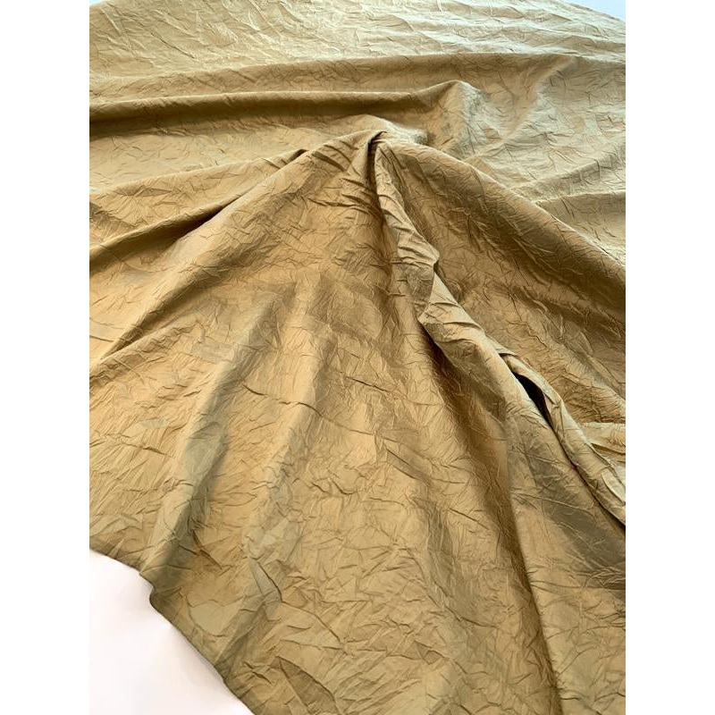 Luxury Crinkle Crushed Silk Taffeta – Flaxen Gold Fabric by the Yard