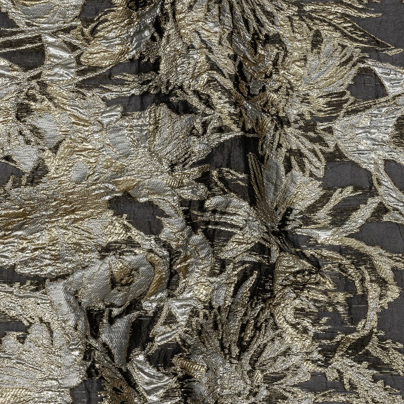 Metallic Ice Flow, Gold and Gunpowder Flashy Flowers Luxury Burnout Brocade