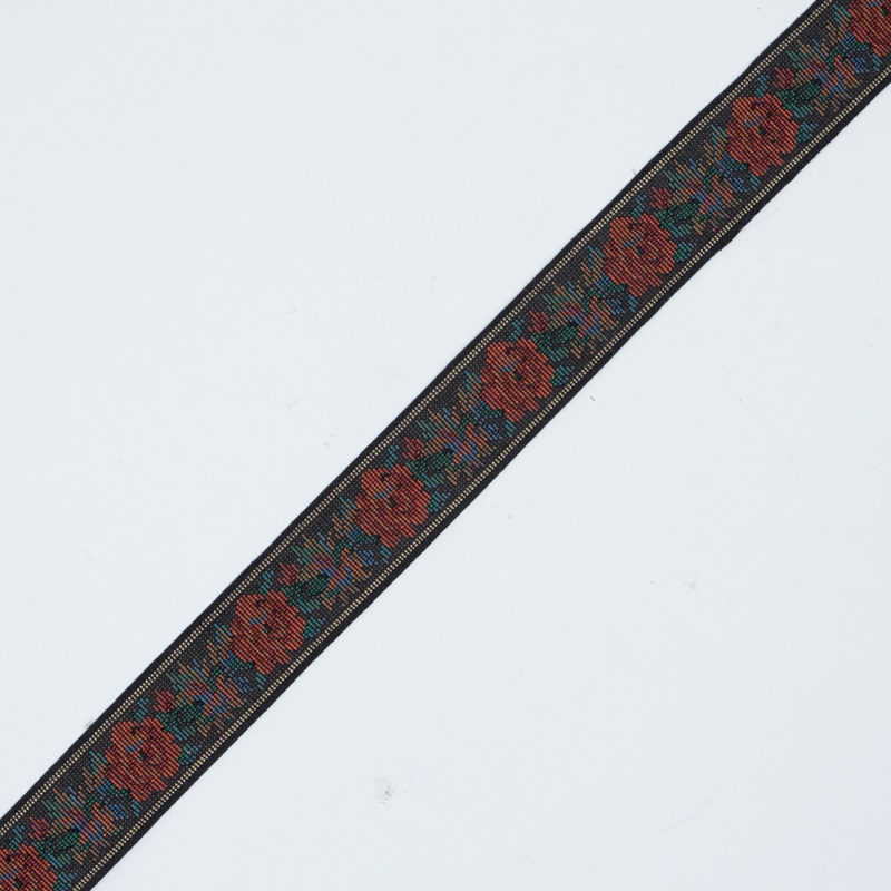 Orange and Black Floral Jacquard Ribbon – 1.125″