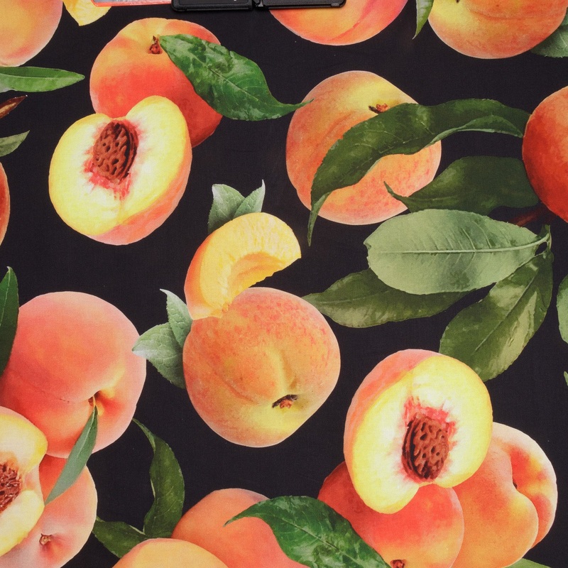 Printed Cotton Linens 140cm Peaches Black – Discontinued