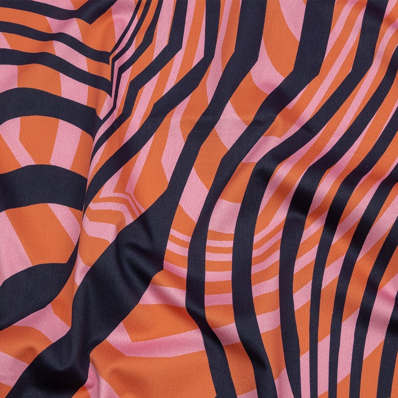 Stretch Cotton Sateen – Pink Abstract Lines – Soundwave Strut Print – Mood Exclusive Groove Collection