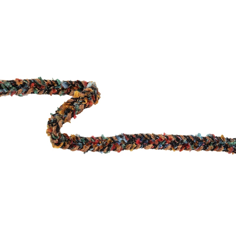 Tan, Black and Multicolor Chenille Braided Trim – 0.625″