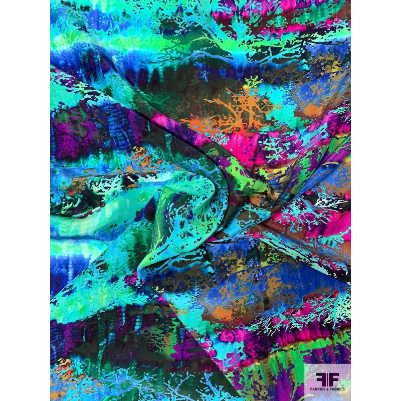 Ultra Abstract Printed Silk Charmeuse – Multicolor Fabric by the Yard