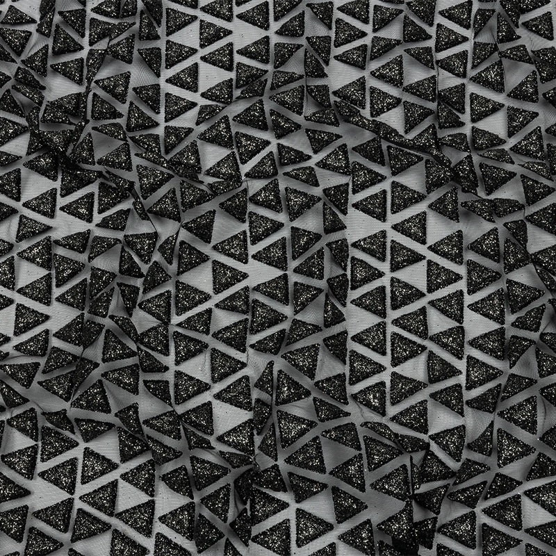 3D Puffy Glitter Tulle – Black Triangle Rows