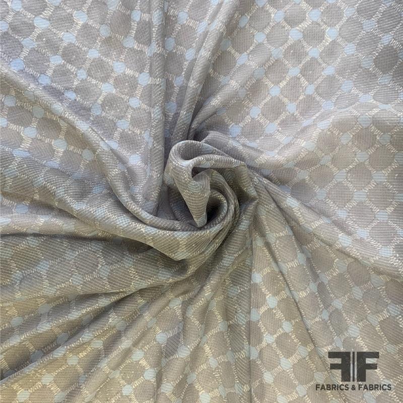 Basket-Plaid Printed Silk Chiffon – Grey/Baby Blue Fabric by the Yard