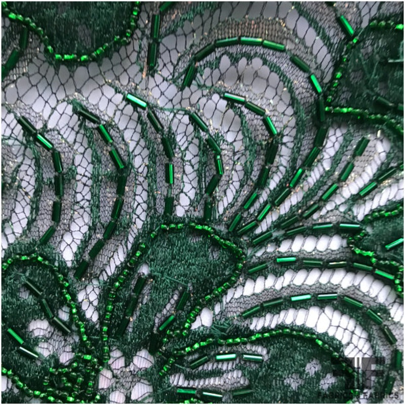 Couture Beaded Lace – Emerald Green Fabric by the Yard