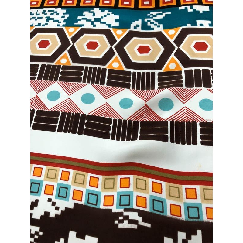 Geometric Aztec Matte Printed Silk Charmeuse – Multicolor Fabric by the Yard