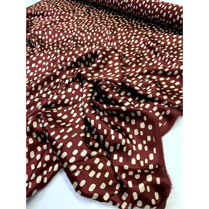Lots of Dots Printed Silk Charmeuse – Maroon / Beige Fabric by the Yard