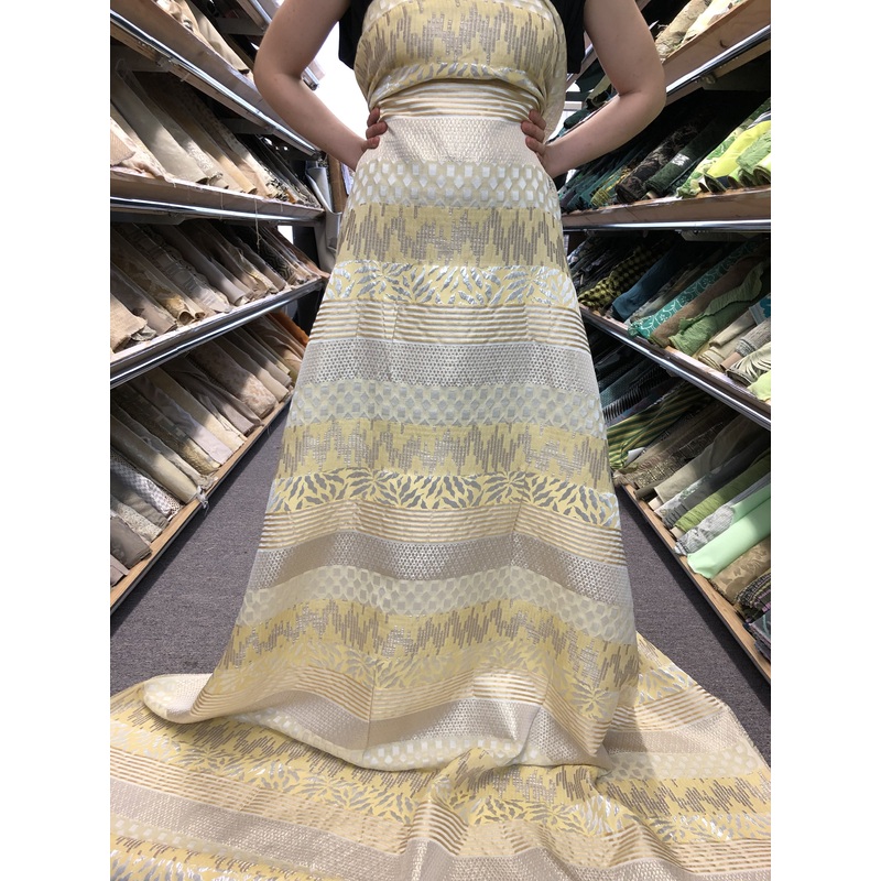 Metallic Linear Design Ethnic Brocade – Yellow Fabric by the Yard