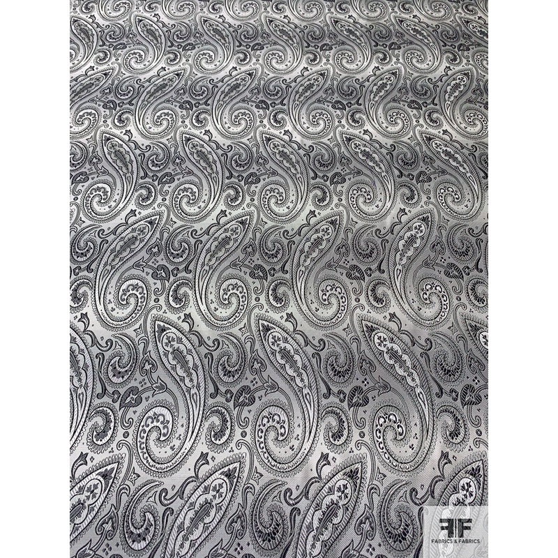 Paisley Silk Necktie Jacquard Brocade – Greys / Black / Off-White Fabric by the Yard