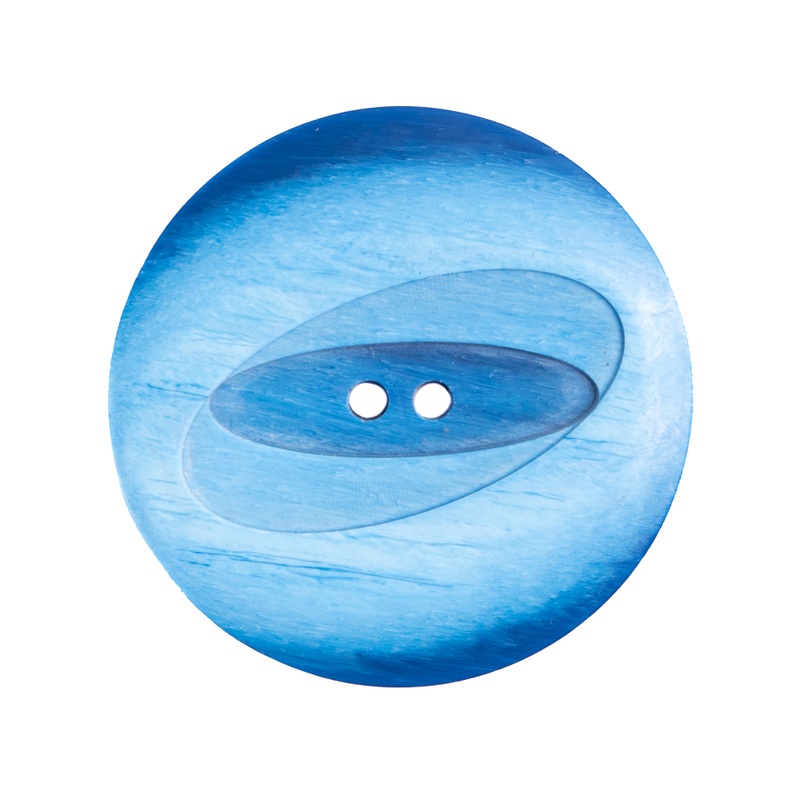 Plastic 2-Hole Button Made in Italy – 44L/28mm – Bright Blue Woodgrain with Ovals