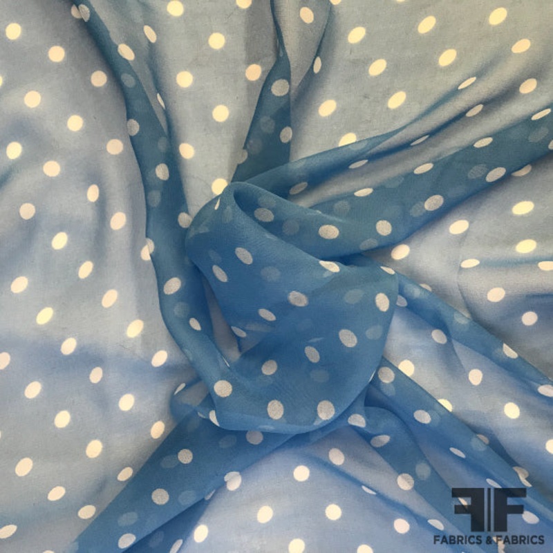 Polka Dot Silk Chiffon – Periwinkle Blue/White Fabric by the Yard