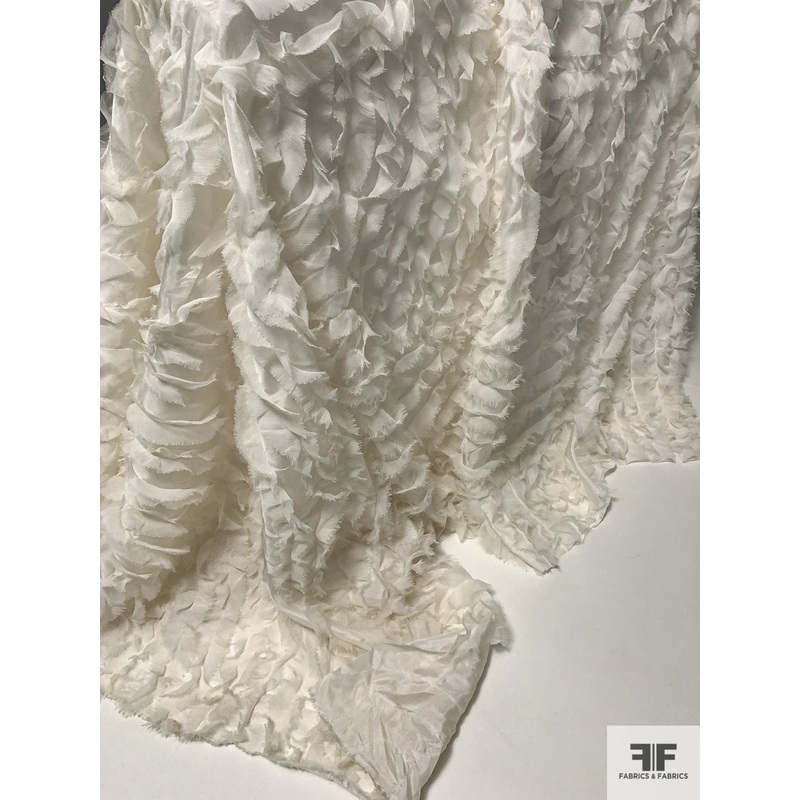 Silk Chiffon Fringe Novelty on Silk Habotai Base – Off-White Fabric by the Yard