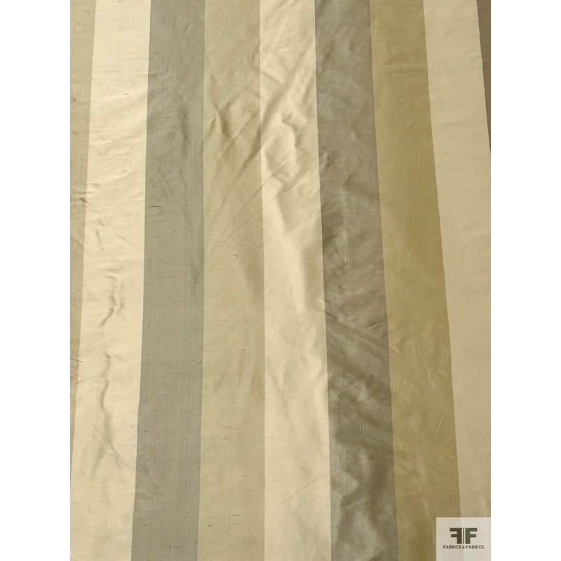Vertical Striped Yarn-Dyed Silk Shantung – Antique Ecru Fabric by the Yard
