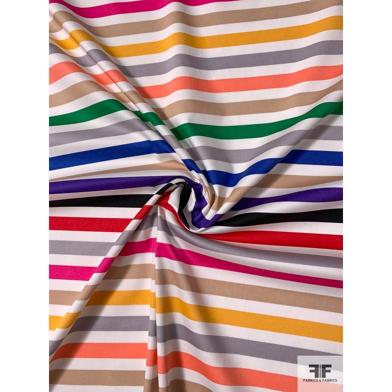 Horizontal Rainbow Striped Printed Stretch Cotton Sateen – Multicolor Fabric by the Yard