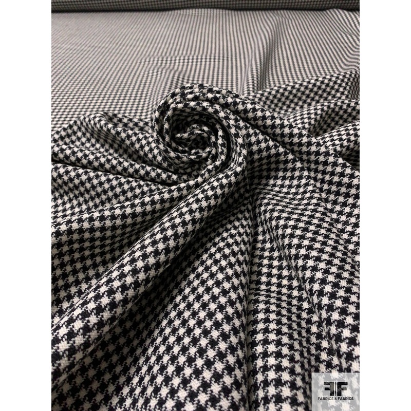 Italian Houndstooth Wool Suiting – Black / Off-White Fabric by the Yard