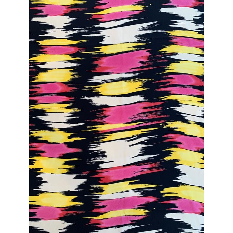 Painterly Graphic Printed Silk Crepe de Chine – Pink / Yellow / Black / Ivory Fabric by the Yard