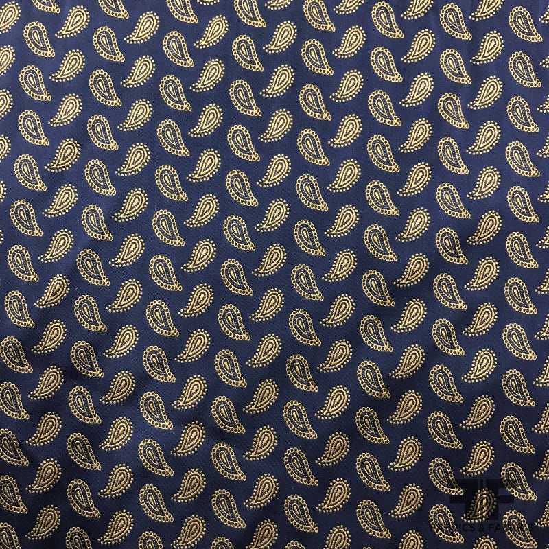 Reversible Paisley Satin Jacquard – Navy / Beige Fabric by the Yard