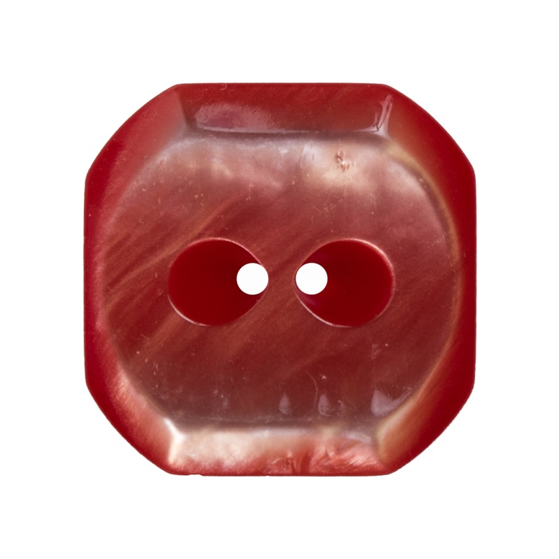 Square Plastic 2-Hole Button with Cut Corners Made in Italy – 44L/28mm – Red Shimmer