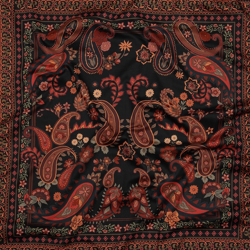 Stretch Cotton Sateen – Black and Red Paisley – Kaleidoscope Dreams Print – Mood Exclusive Rockland Collection