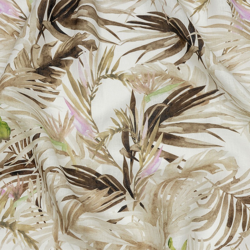 Brown Palm Fronds Medium Weight Linen Woven