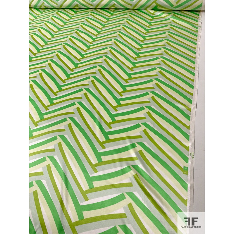 Chevron Inspired Printed Silk Charmeuse – Green / Lime / Pistachio Fabric by the Yard