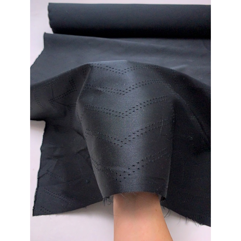 Chevron Perforated Silk and Poly Zibeline – Black Fabric by the Yard