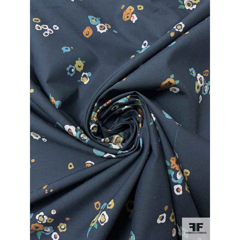 Ditsy Blotch Floral Printed Cotton Lawn – Navy / Blue / Orange / Ochre / Green Fabric by the Yard