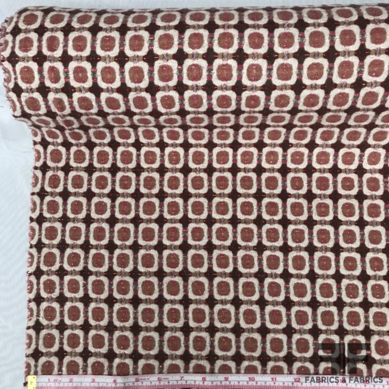 Geometric Wool Tweed – Maroon/Pink Fabric by the Yard