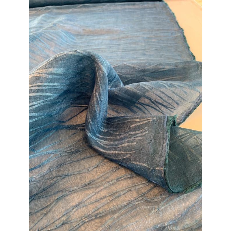 Italian 2-Ply Crisp Organza with Straw Yarn in Between – Blue Fabric by the Yard