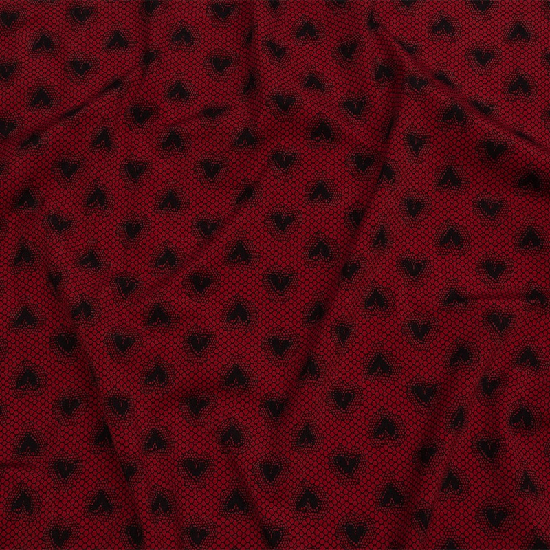 Italian Red and Black Lace Hearts Stretch Nylon Jersey