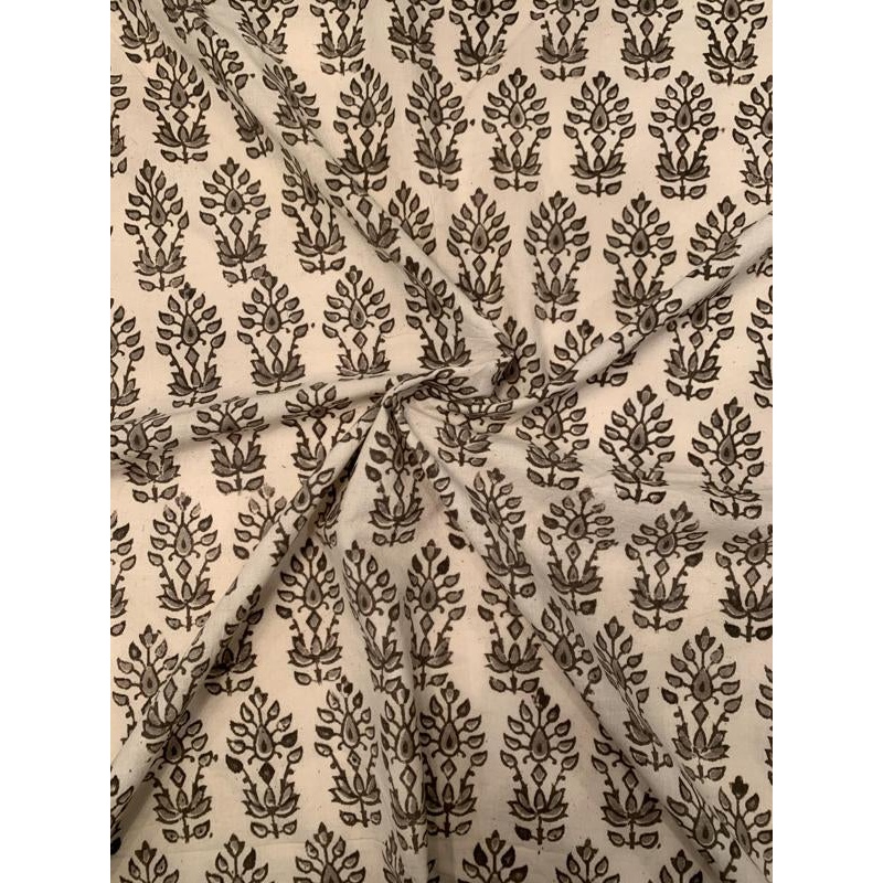 Leaf Printed Cotton Linen – Natural / Stone Fabric by the Yard