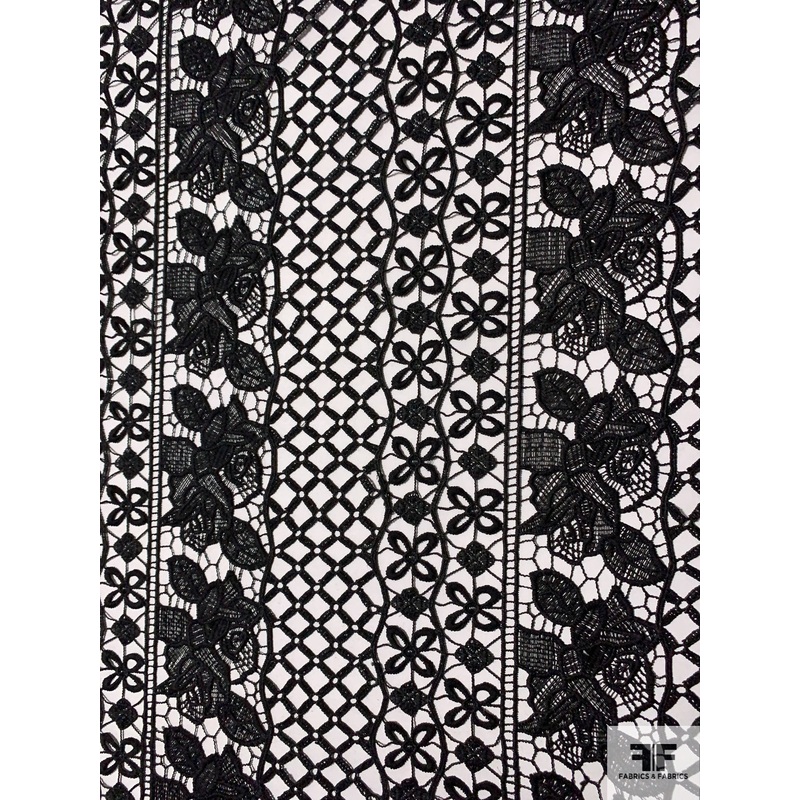 Linear Design Floral Geometric Guipure Lace – Black Fabric by the Yard