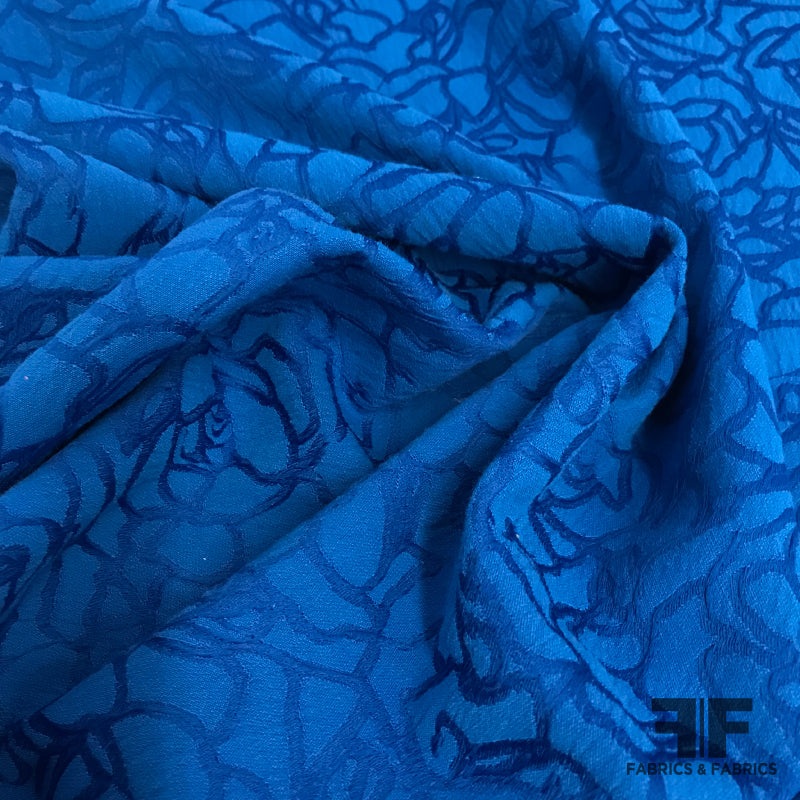 Raised Surface Roses Textured Brocade – Blue Fabric by the Yard