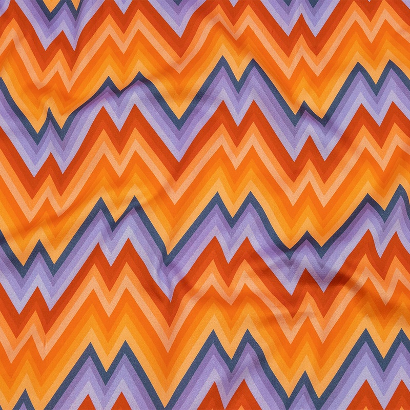 Stretch Cotton Sateen – Purple and Yellow Zig Zags – Sweet Vibes Print – Mood Exclusive Groove Collection