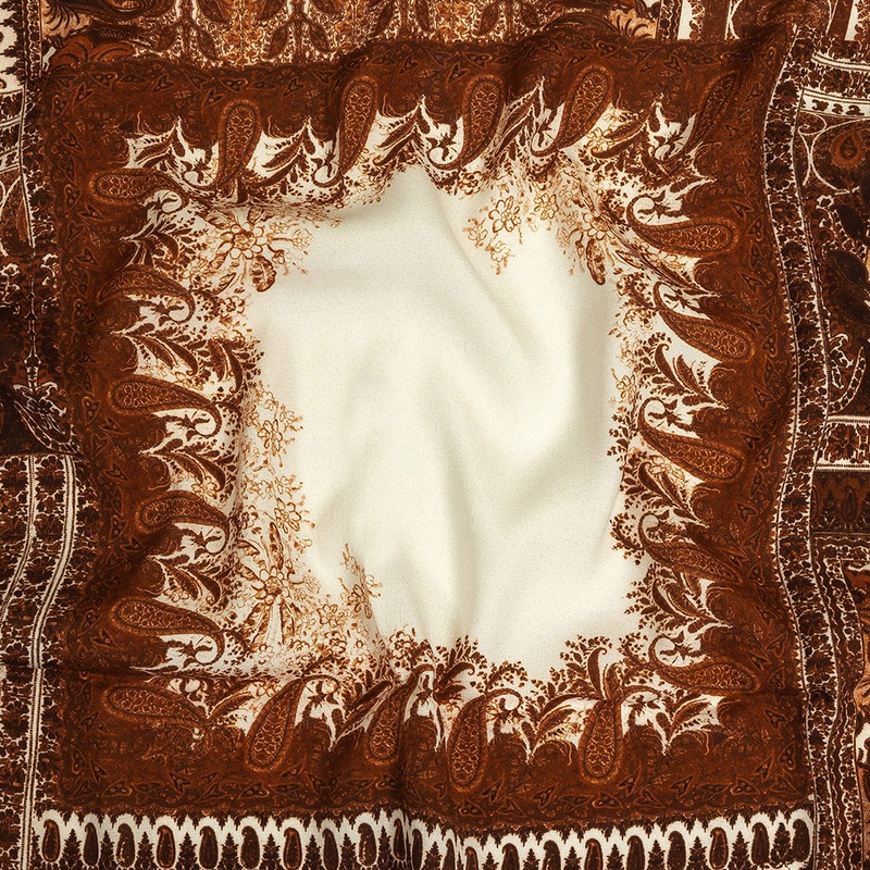 Sustainable Viscose Crepe Print – Brown and Cream Paisley Patches – Mood Exclusive Speak and Enter