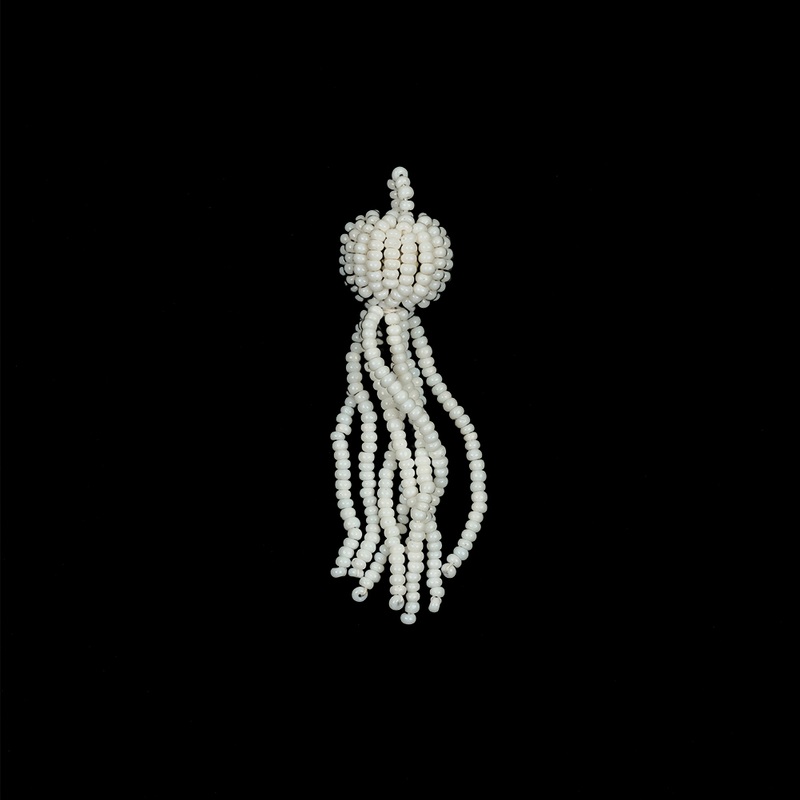 Vintage White Glass Beaded Tassel Ornament – 2.25″ x 0.5625″