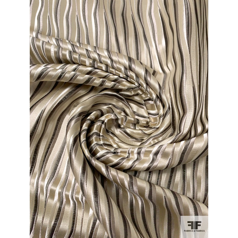 Wavy Striations Silk Necktie Jacquard Brocade – Champagne / Taupe / Grey Fabric by the Yard