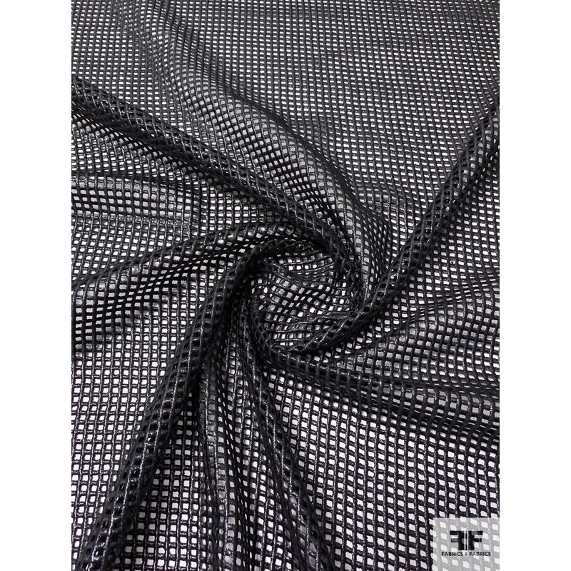 Windowpane Grid Waxy-Finished Guipure Lace – Black Fabric by the Yard