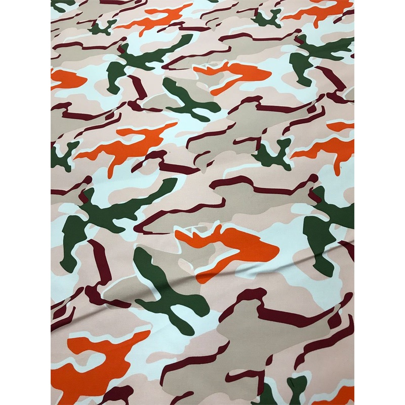 Camouflage Printed Stretch Cotton Twill – Green, Pink, Taupe Fabric by the Yard