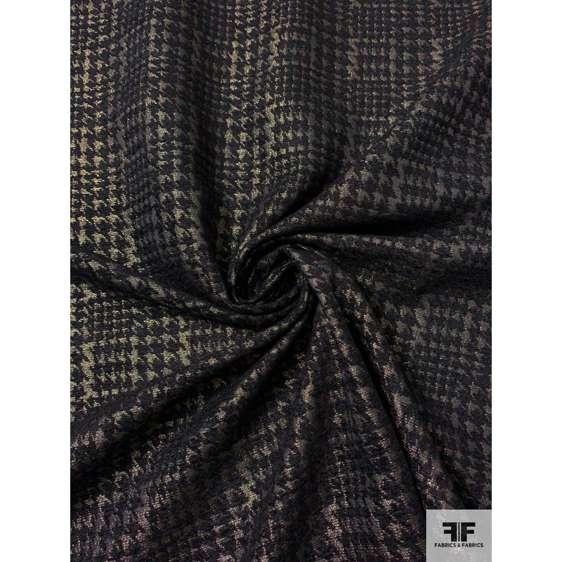 Chenille Glen Plaid Metallic Brocade – Black / Gold Fabric by the Yard