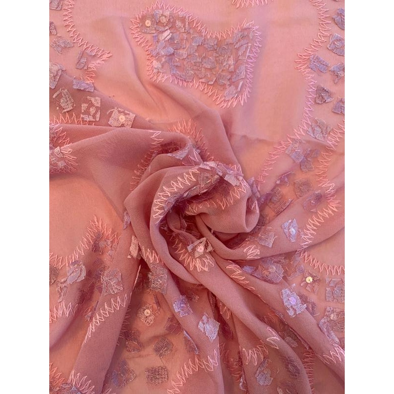 Embroidered and Stitched Silk Chiffon with Sequins – Dusty Pink Fabric by the Yard