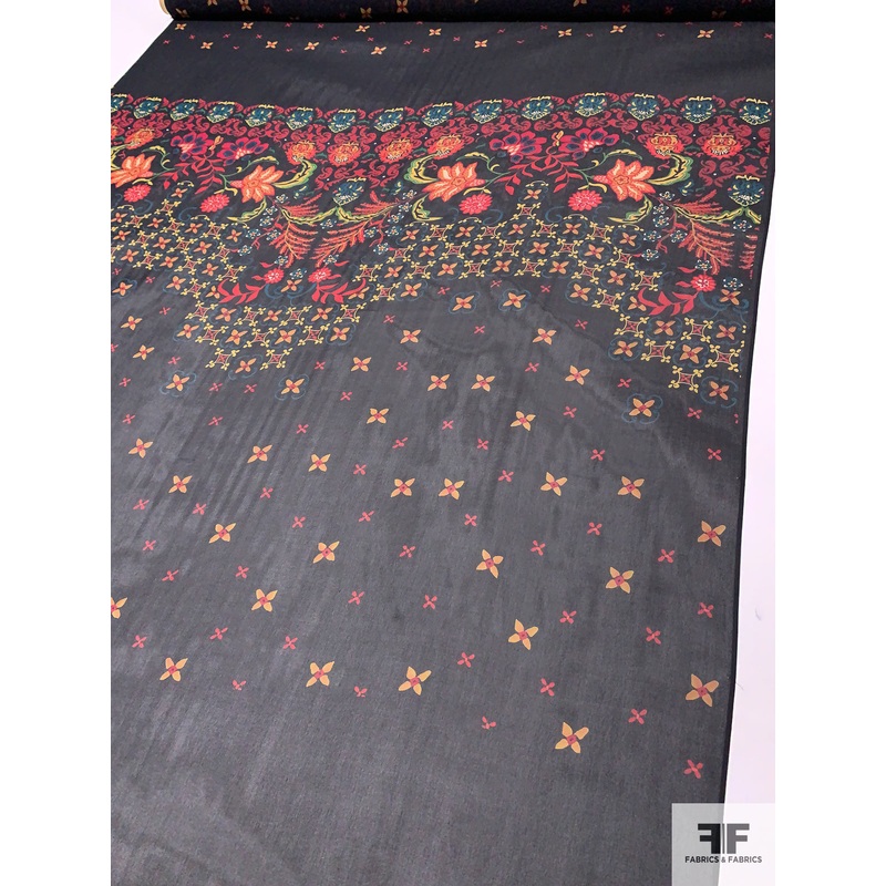 Exotic Printed Silk Chiffon Panel – Red / Teal / Yellow / Green / Black Fabric by the Panel